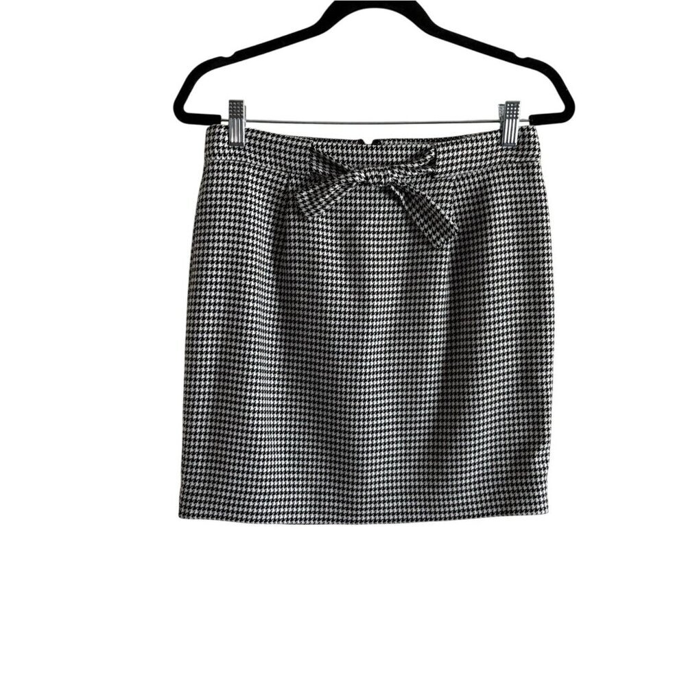 Ann Taylor Loft Women Sz 2 Black/White Houndstooth Bow Tie Waist Pencil Skirt